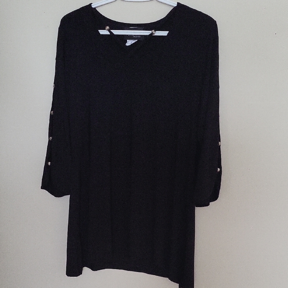 Black Long Sleeve Top with Button Accents
